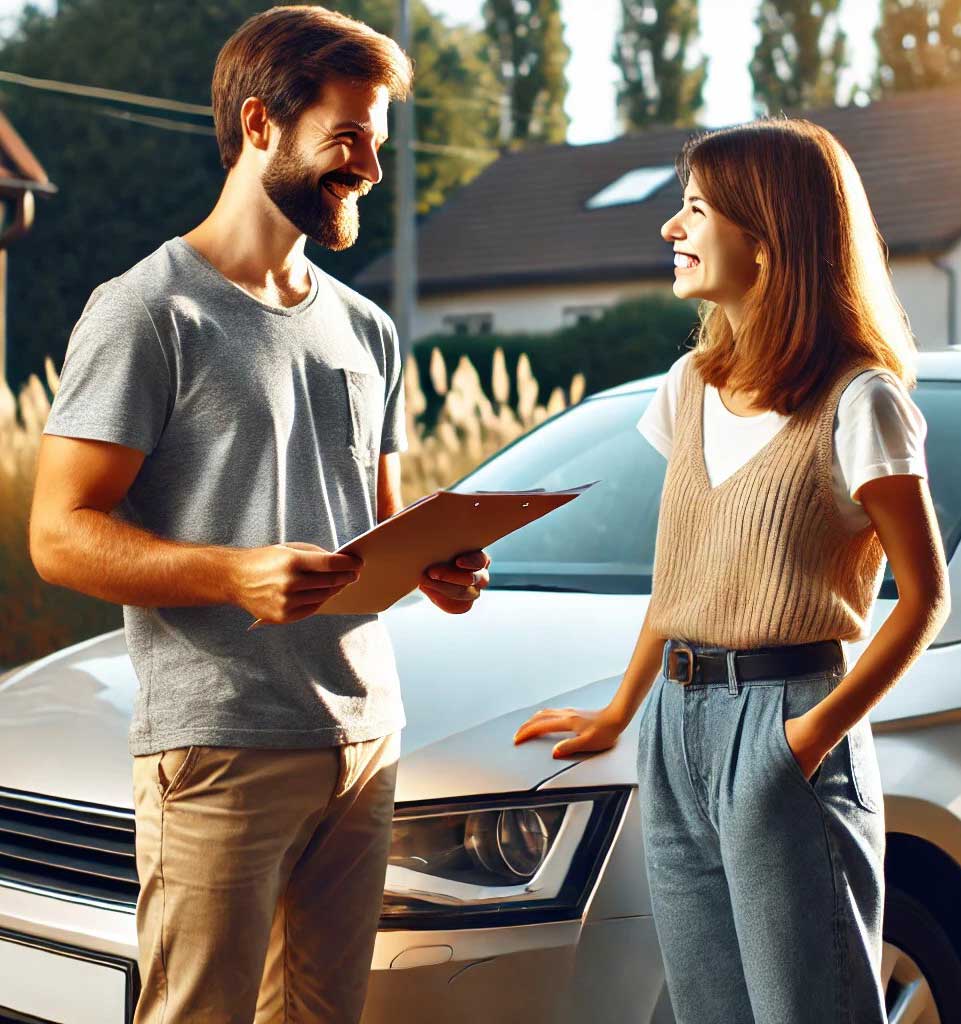Driver reviewing insurance paperwork with advisor